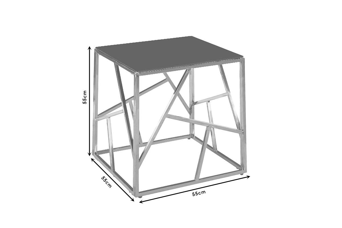 Măsuță laterală Tabar Pakoworld din oțel inoxidabil și sticlă 8mm, auriu/negru, 55x55x55 cm