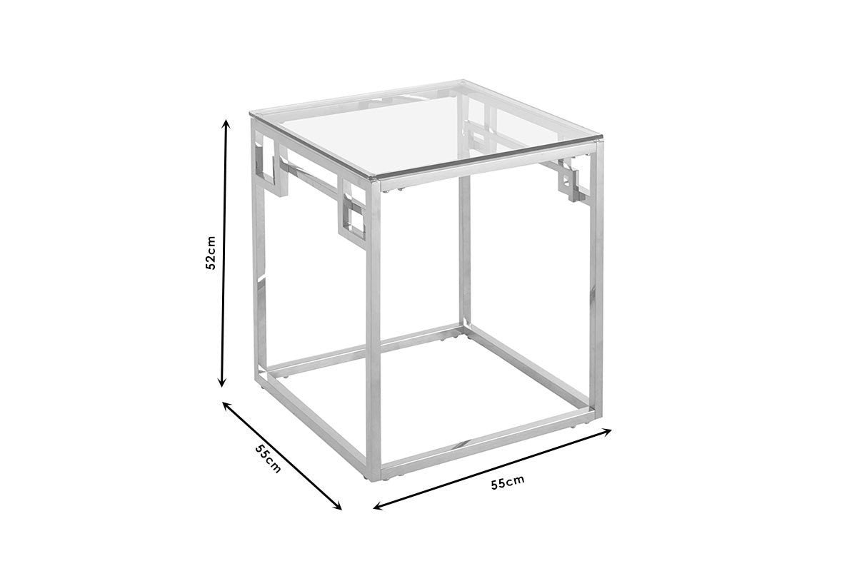 Măsuță laterală Kadar Pakoworld din oțel inoxidabil și sticlă 8mm, auriu, 55x55x52 cm